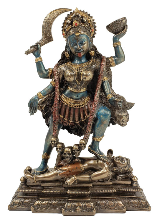 8 Inch Kali Stepping on Shiva's Chest Hindu Goddess Antique Bronze Finish Statue
