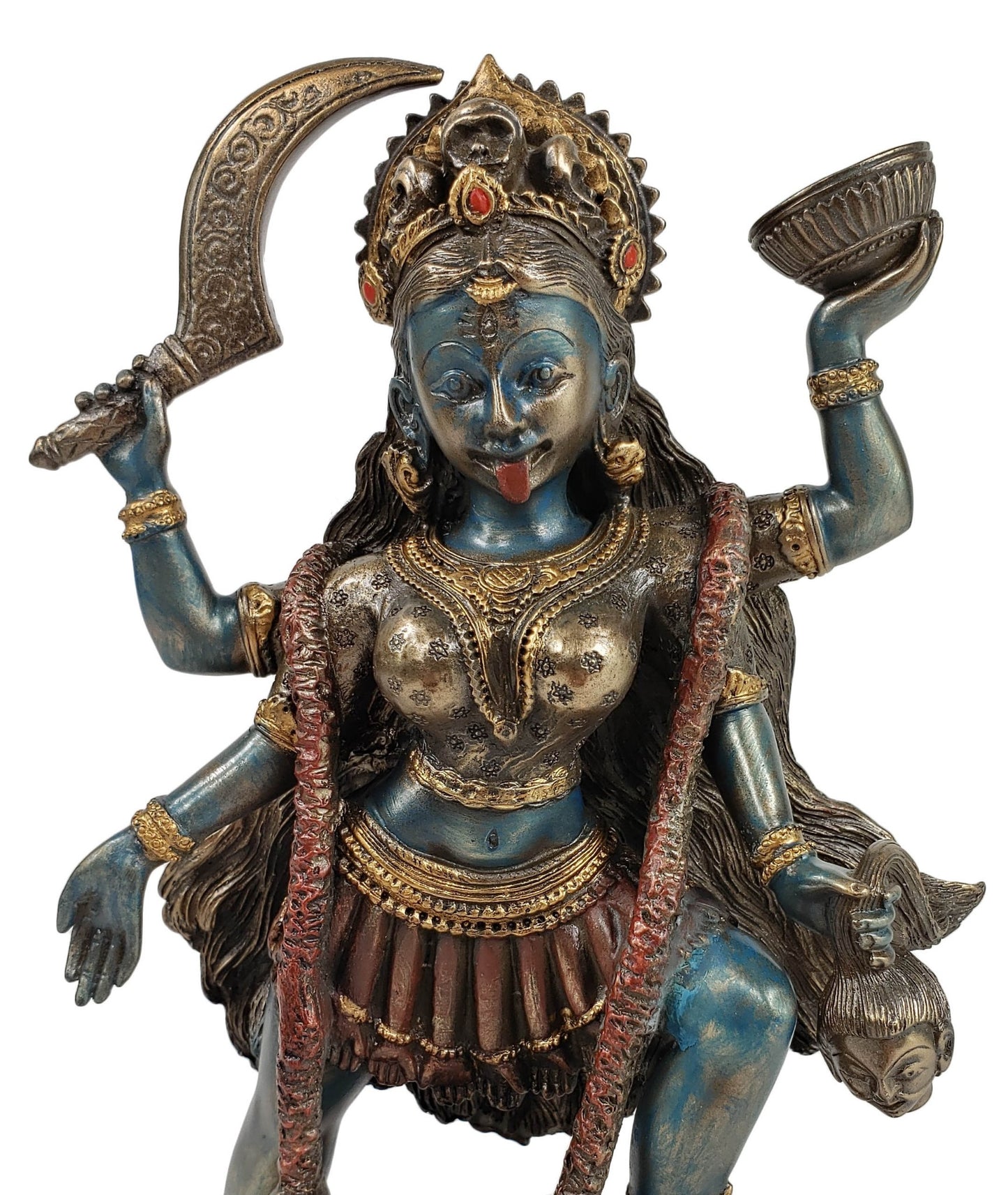 8 Inch Kali Stepping on Shiva's Chest Hindu Goddess Antique Bronze Finish Statue