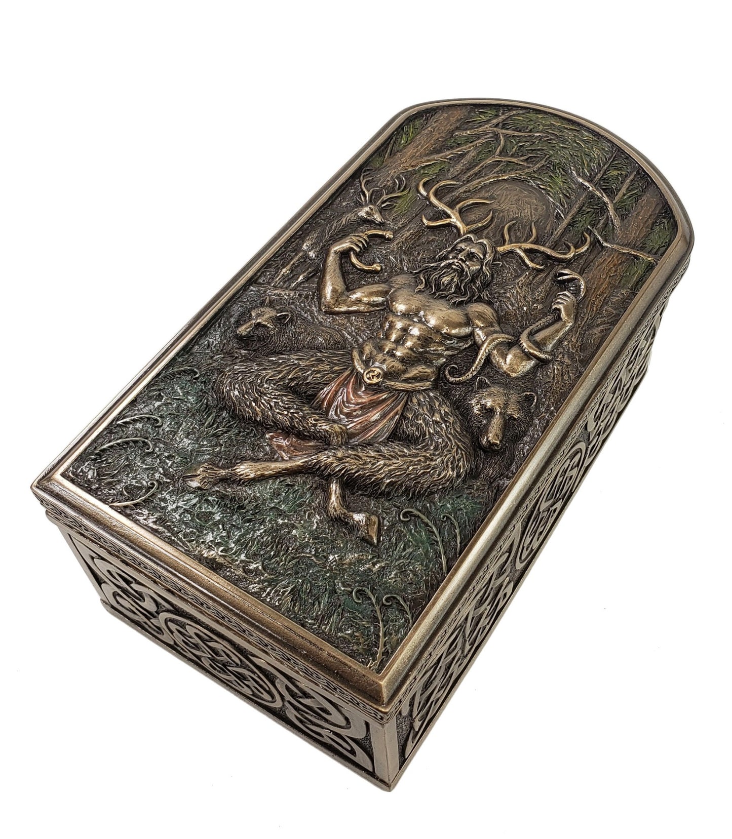 6" Cernunnos Celtic Horned God of Animals Trinket Box Statue Bronze Finish