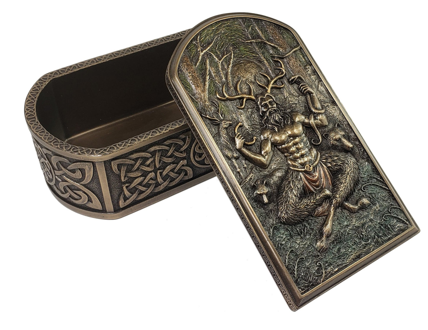 6" Cernunnos Celtic Horned God of Animals Trinket Box Statue Bronze Finish