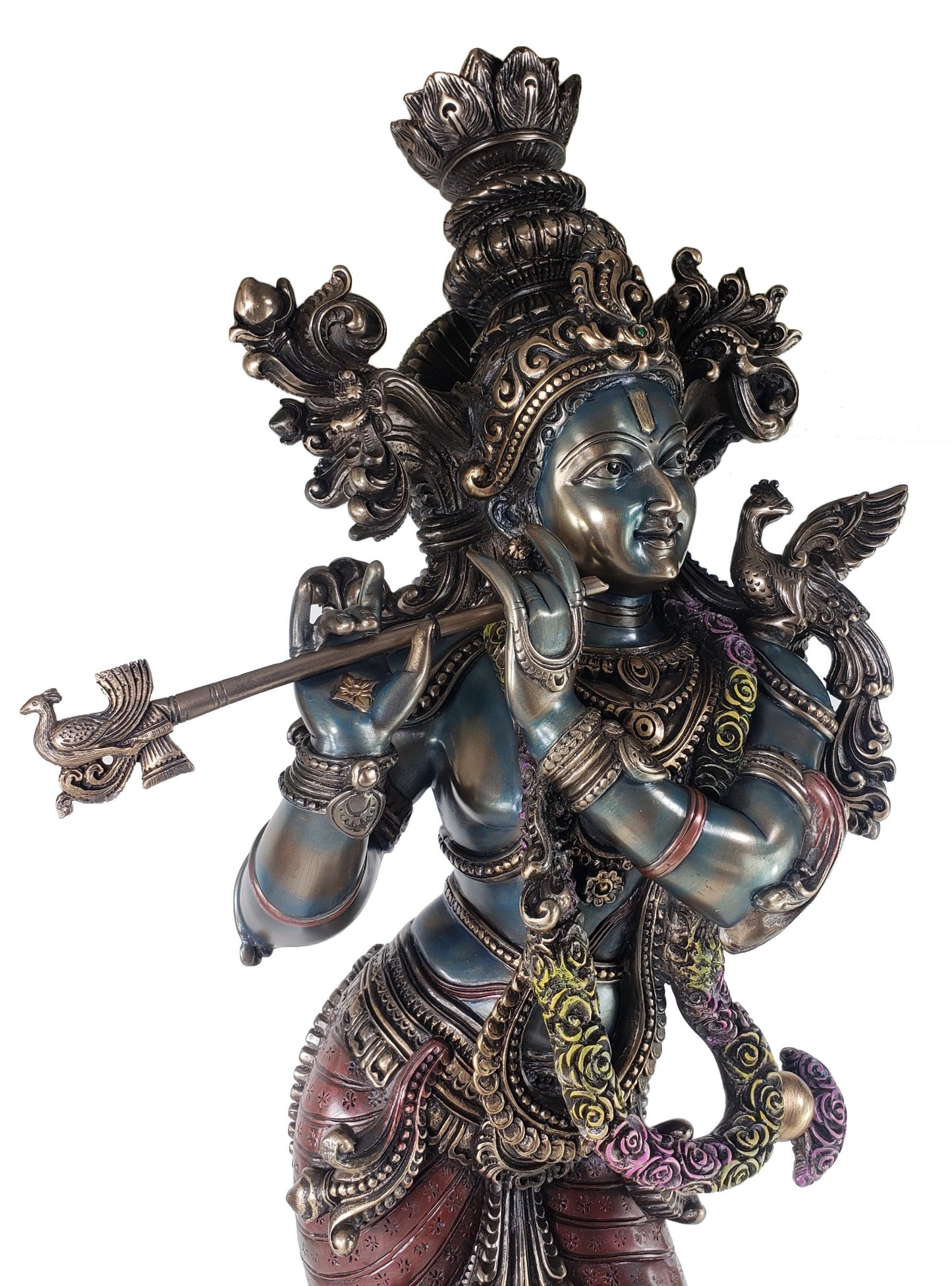 Large 30" Hindu Supreme God Krishna Playing Flute Statue Antique Bronze Finish