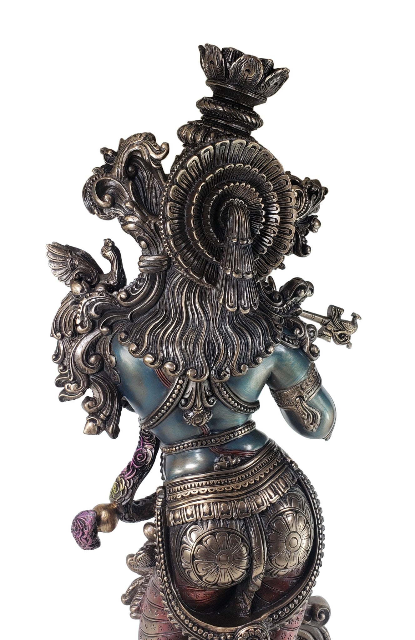 Large 30" Hindu Supreme God Krishna Playing Flute Statue Antique Bronze Finish