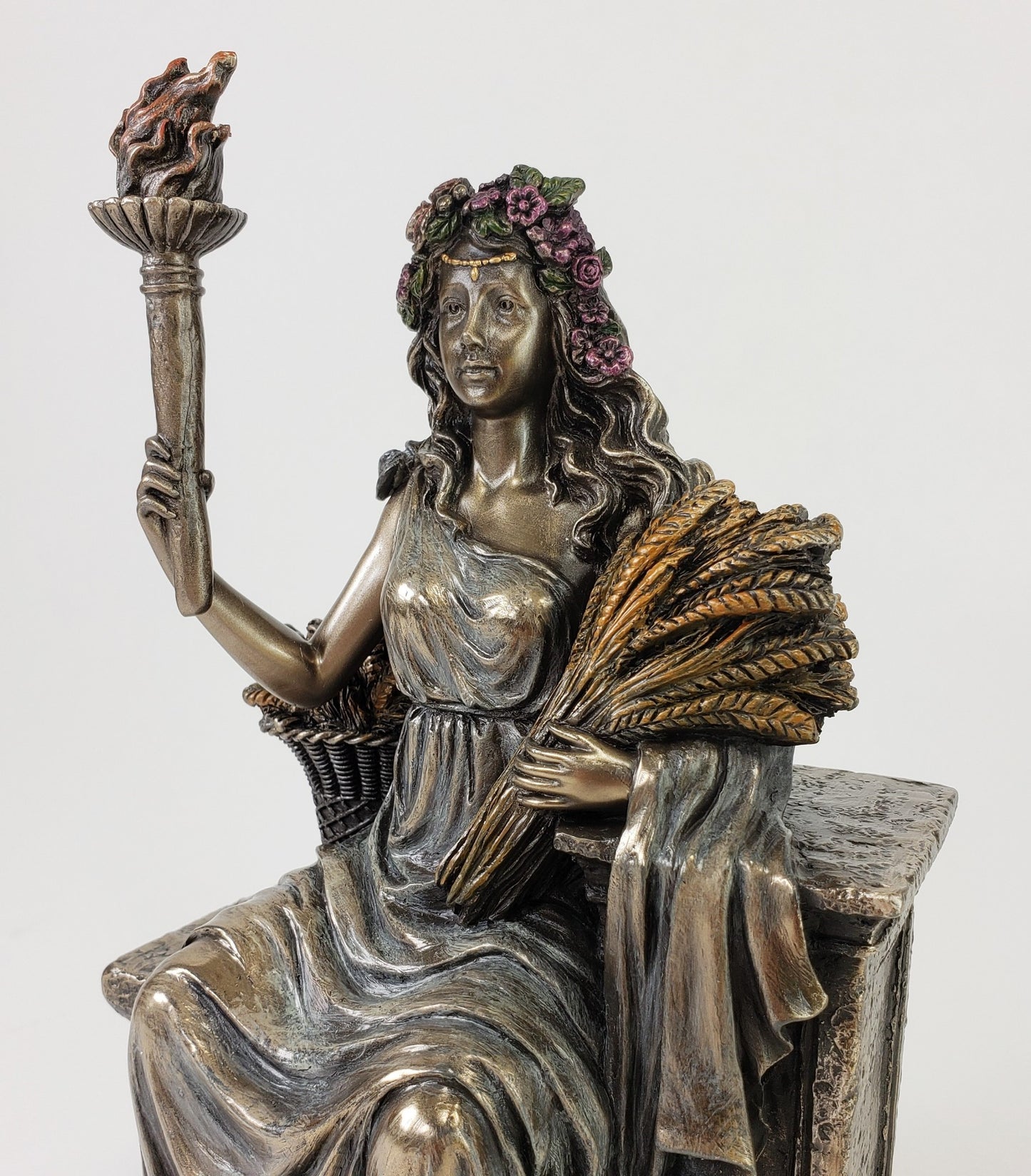 9" Veronese Demeter Greek Goddess of Harvest on Throne Statue Bronze Finish