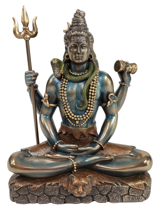 6 Inch Lord Shiva Sitting in Lotus Pose Hindu God Antique Bronze Finish Statue