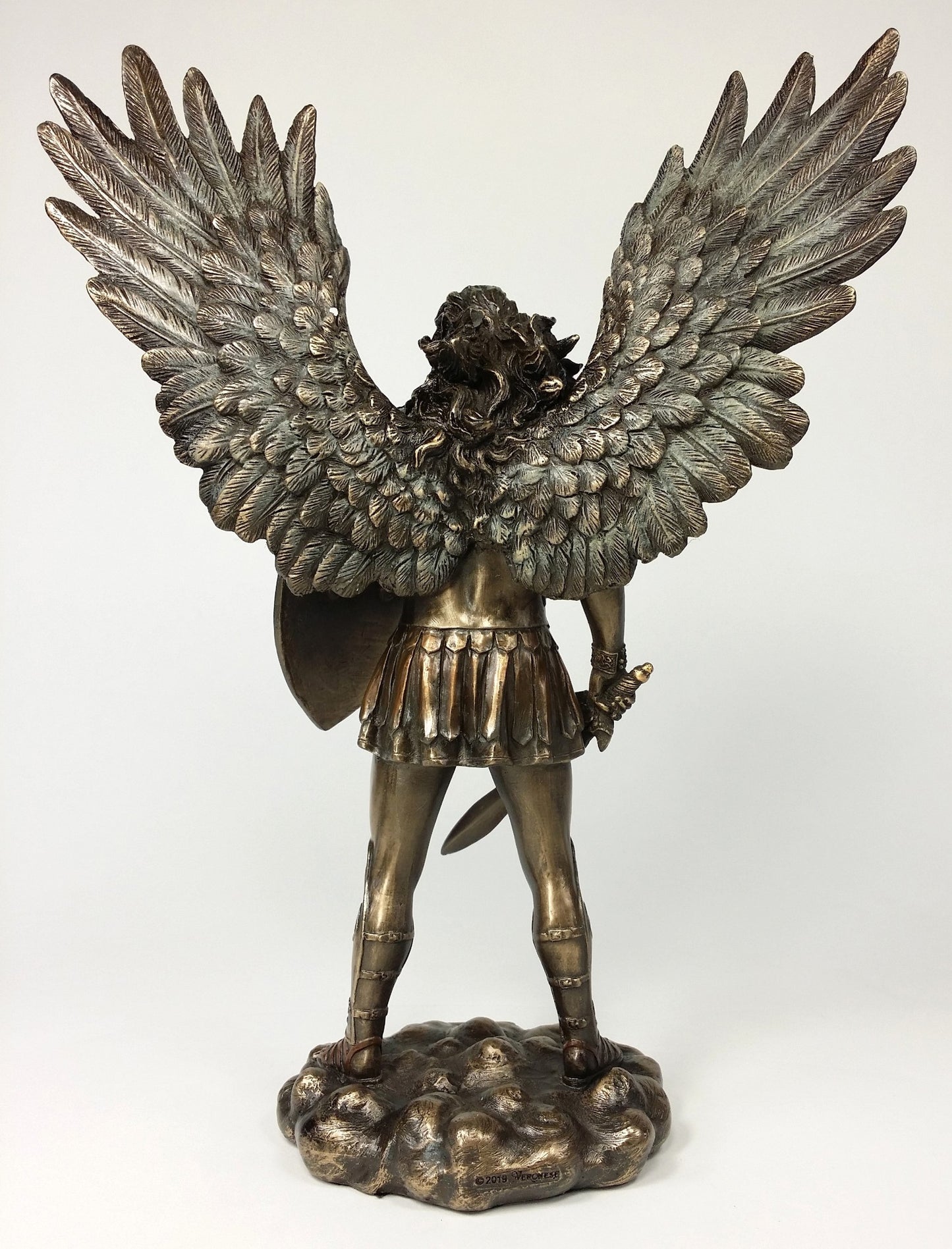 11" Saint Michael ARCHANGEL W Sword & Battle Shield Statue Bronze Color Angel