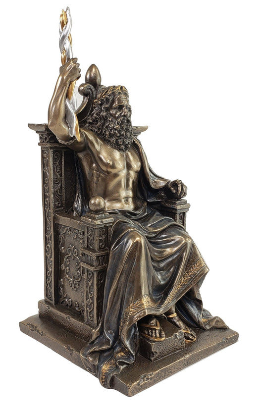 8" King Zeus God Thunder Lightning on Throne Greek Mythology Statue Bronze Color