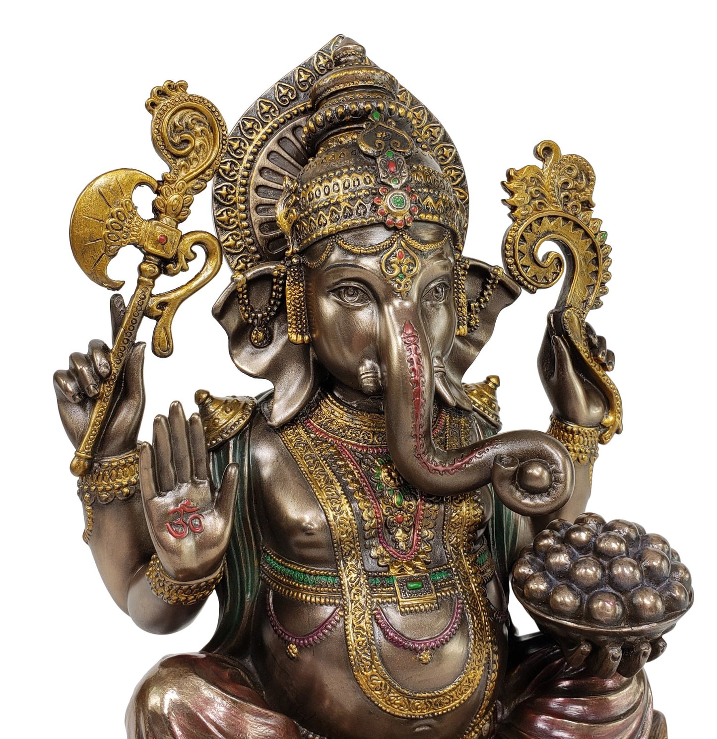 10" Inch Hindu Elephant Head God Ganesha Sitting on Lotus Statue Bronze Finish