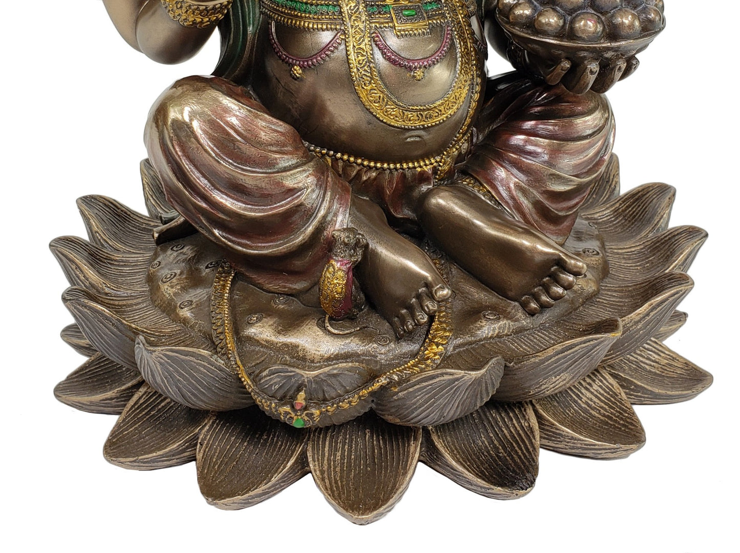 10" Inch Hindu Elephant Head God Ganesha Sitting on Lotus Statue Bronze Finish