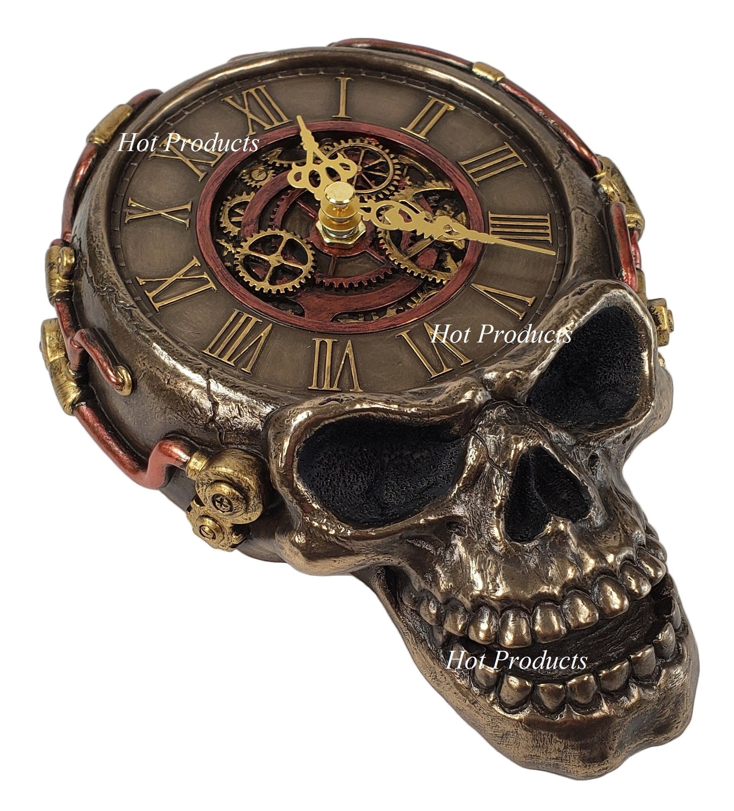 8" Steampunk Skull Statue Gear Wall Clock Statue Sculpture