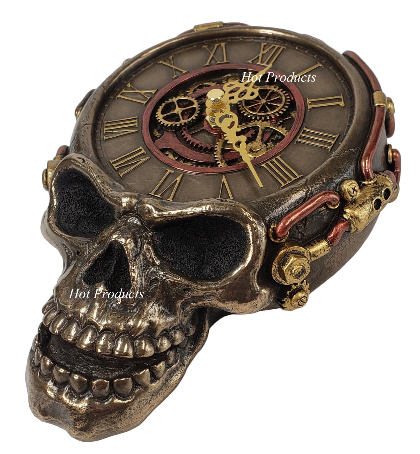 8" Steampunk Skull Statue Gear Wall Clock Statue Sculpture