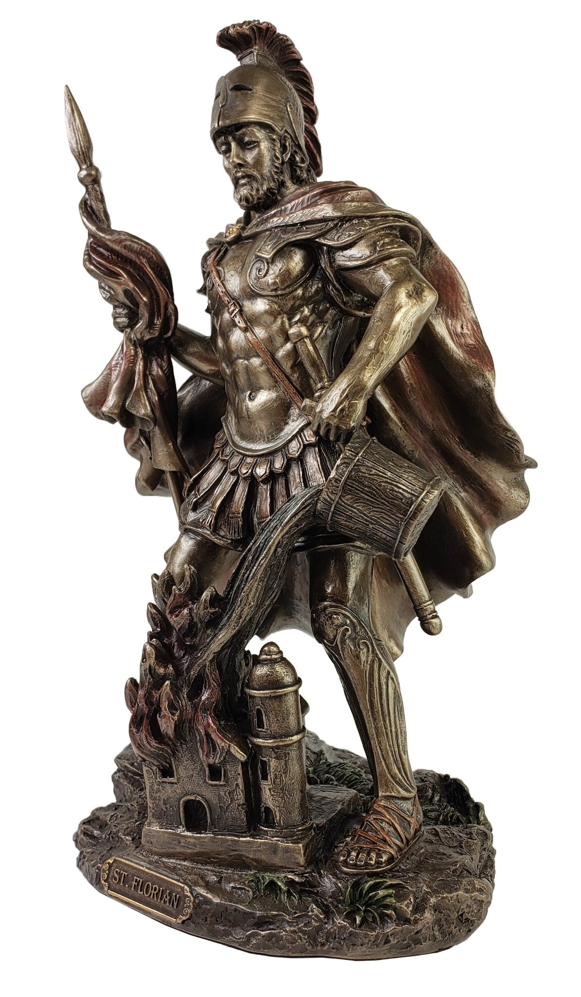 9" Saint Florian Patron of Firefighter Fireman Bronze Color Religious Statue