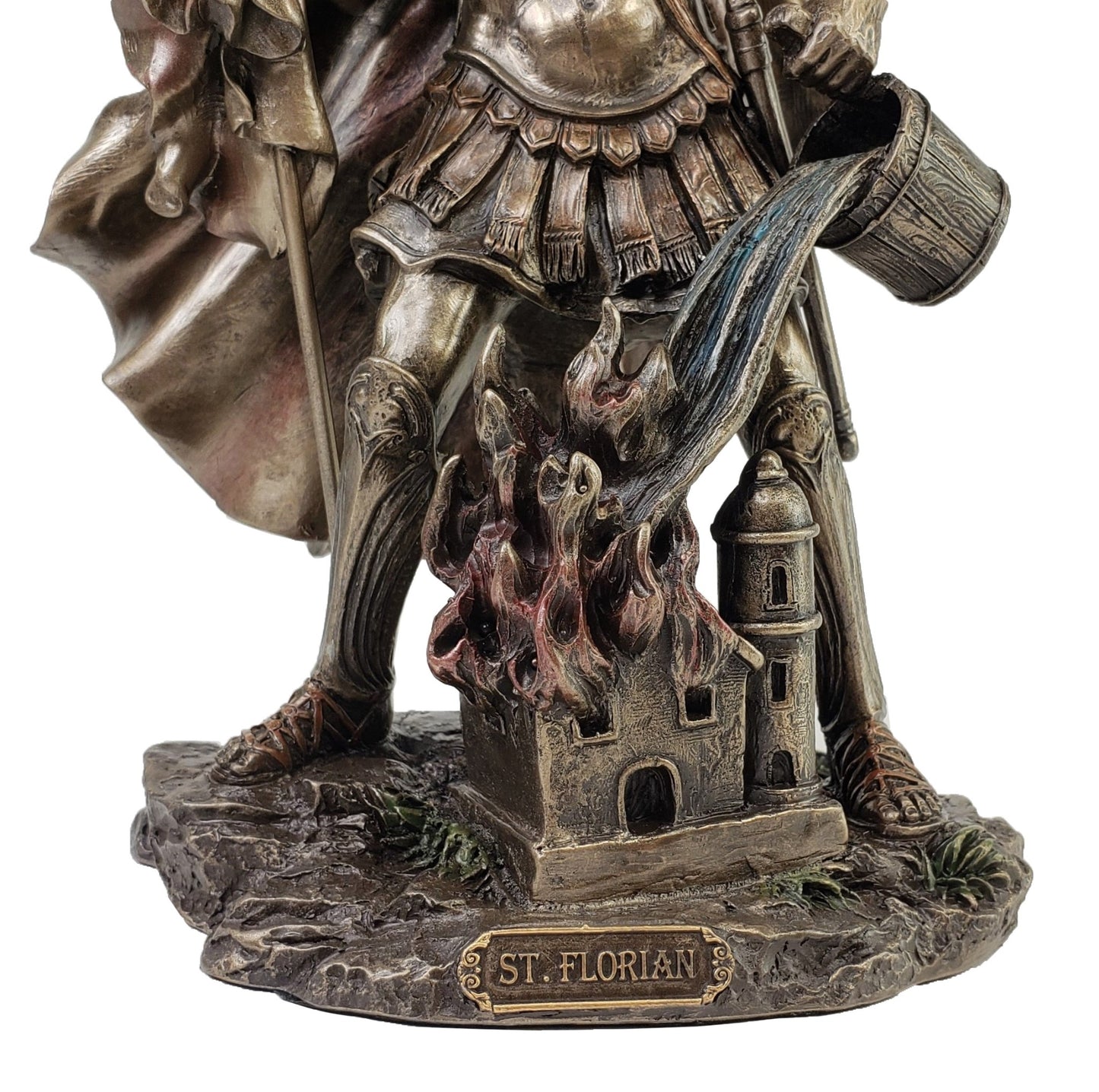 9" Saint Florian Patron of Firefighter Fireman Bronze Color Religious Statue