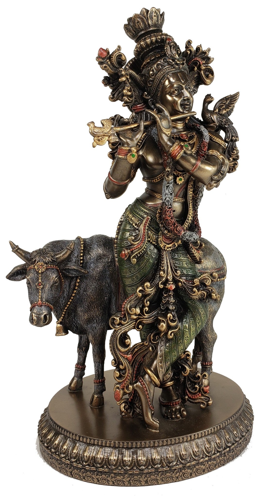 10 1/2 Inch Hindu Supreme God Krishna and The Holy Cow Statue Bronze Finish