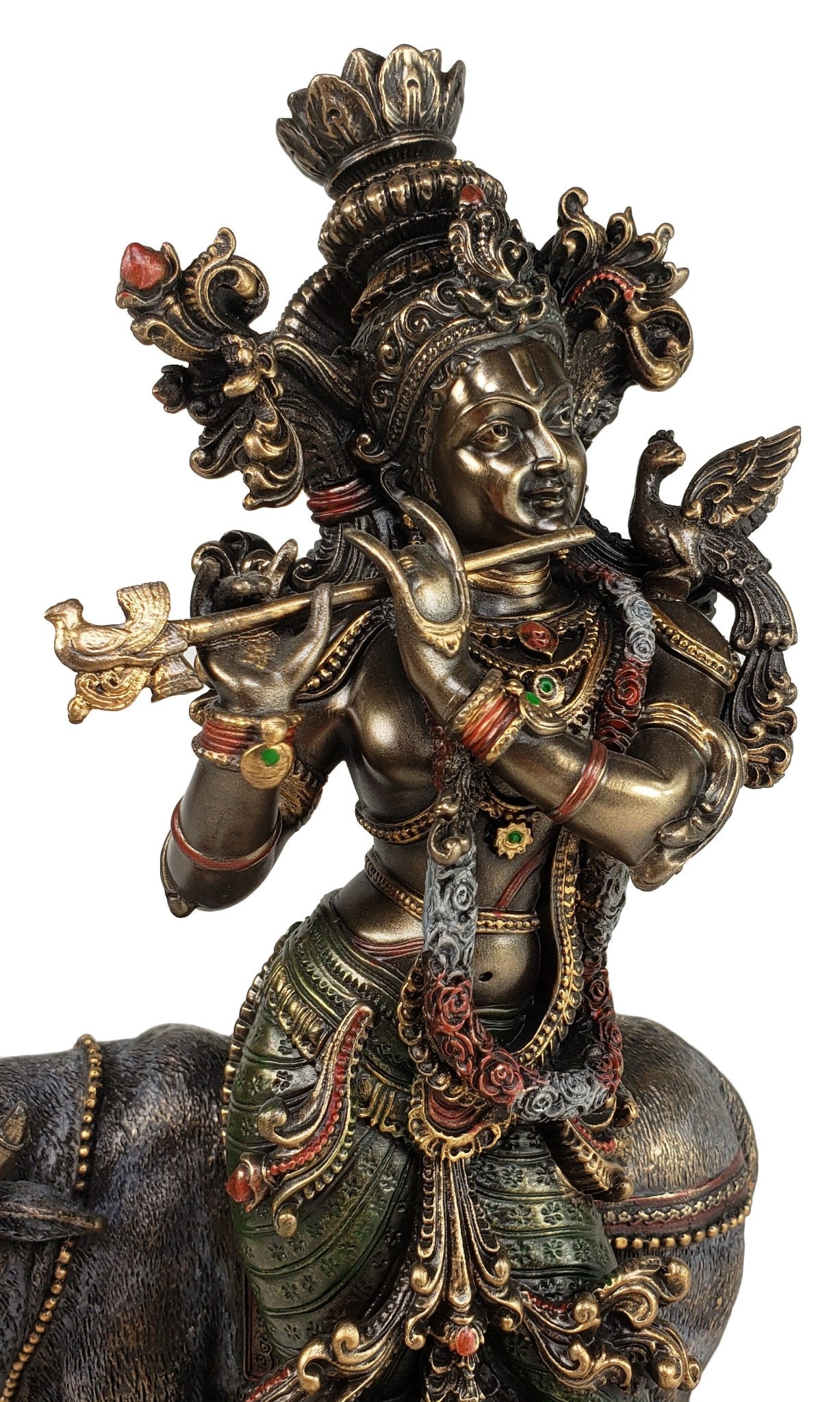 10 1/2 Inch Hindu Supreme God Krishna and The Holy Cow Statue Bronze Finish