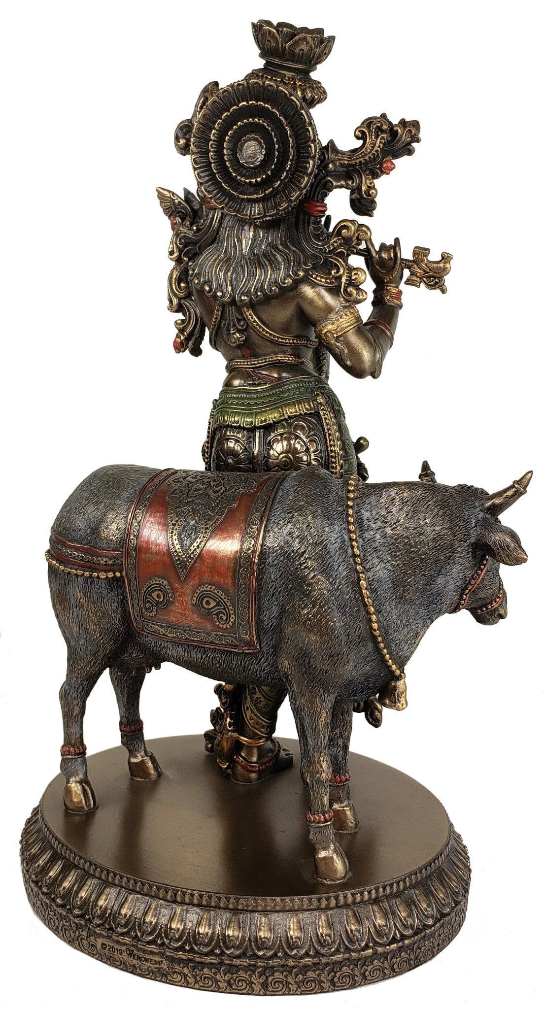 10 1/2 Inch Hindu Supreme God Krishna and The Holy Cow Statue Bronze Finish