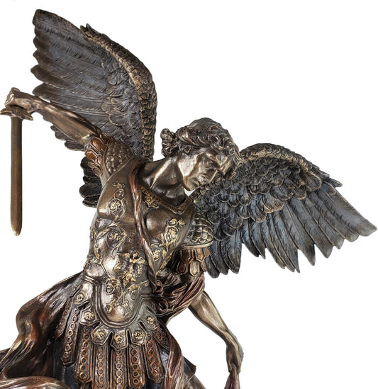 20" Saint Michael ARCHANGEL with Sword Slaying Lucifer Statue Bronze Color Angel