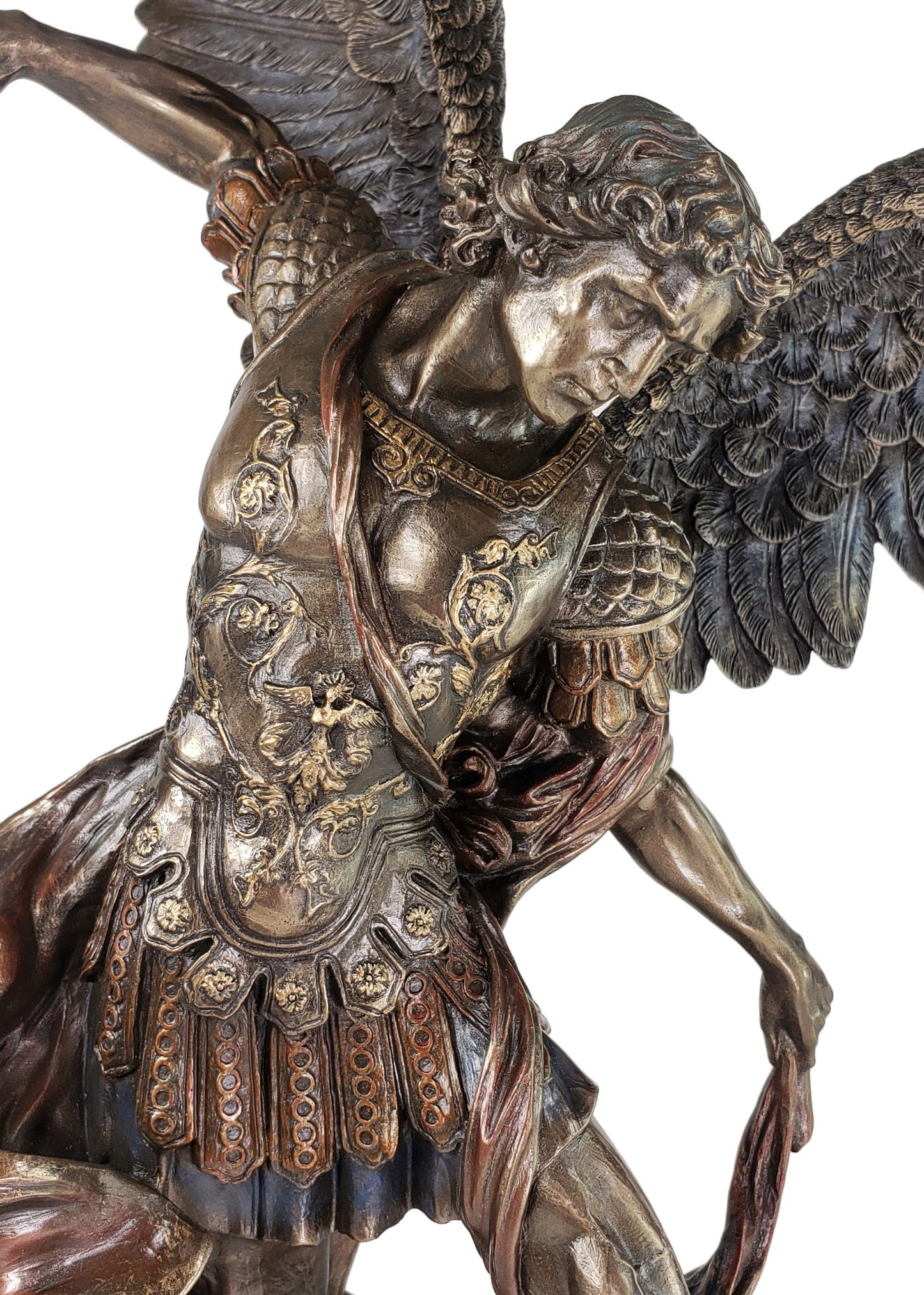 20" Saint Michael ARCHANGEL with Sword Slaying Lucifer Statue Bronze Color Angel