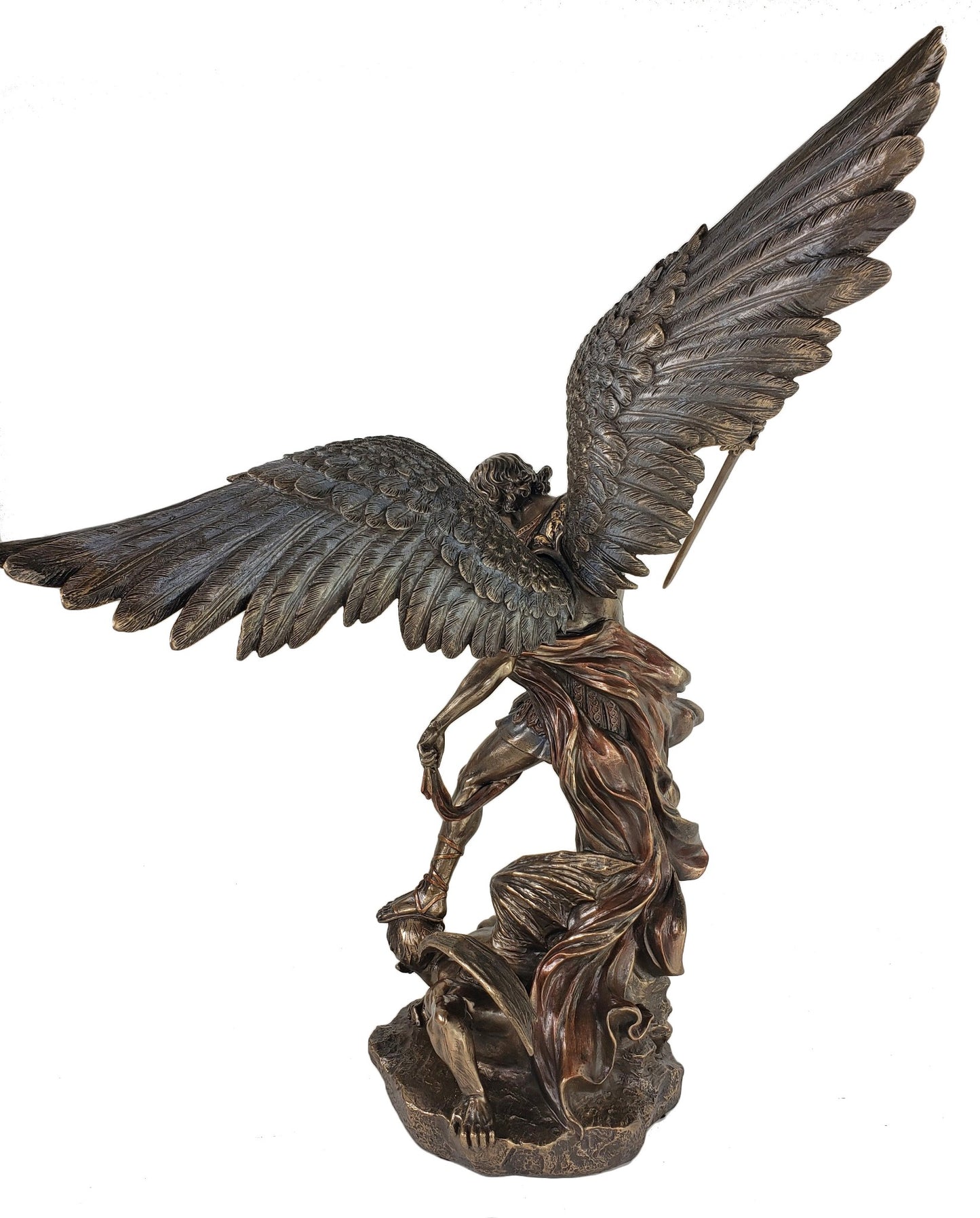 20" Saint Michael ARCHANGEL with Sword Slaying Lucifer Statue Bronze Color Angel