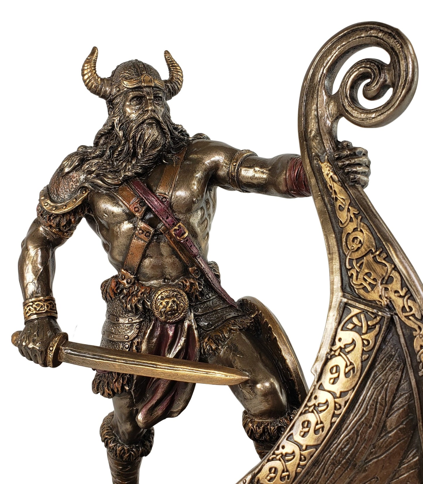 9 1/2 Inch Norse Viking Warrior Standing On Long Ship Prow Bronze Color Statue