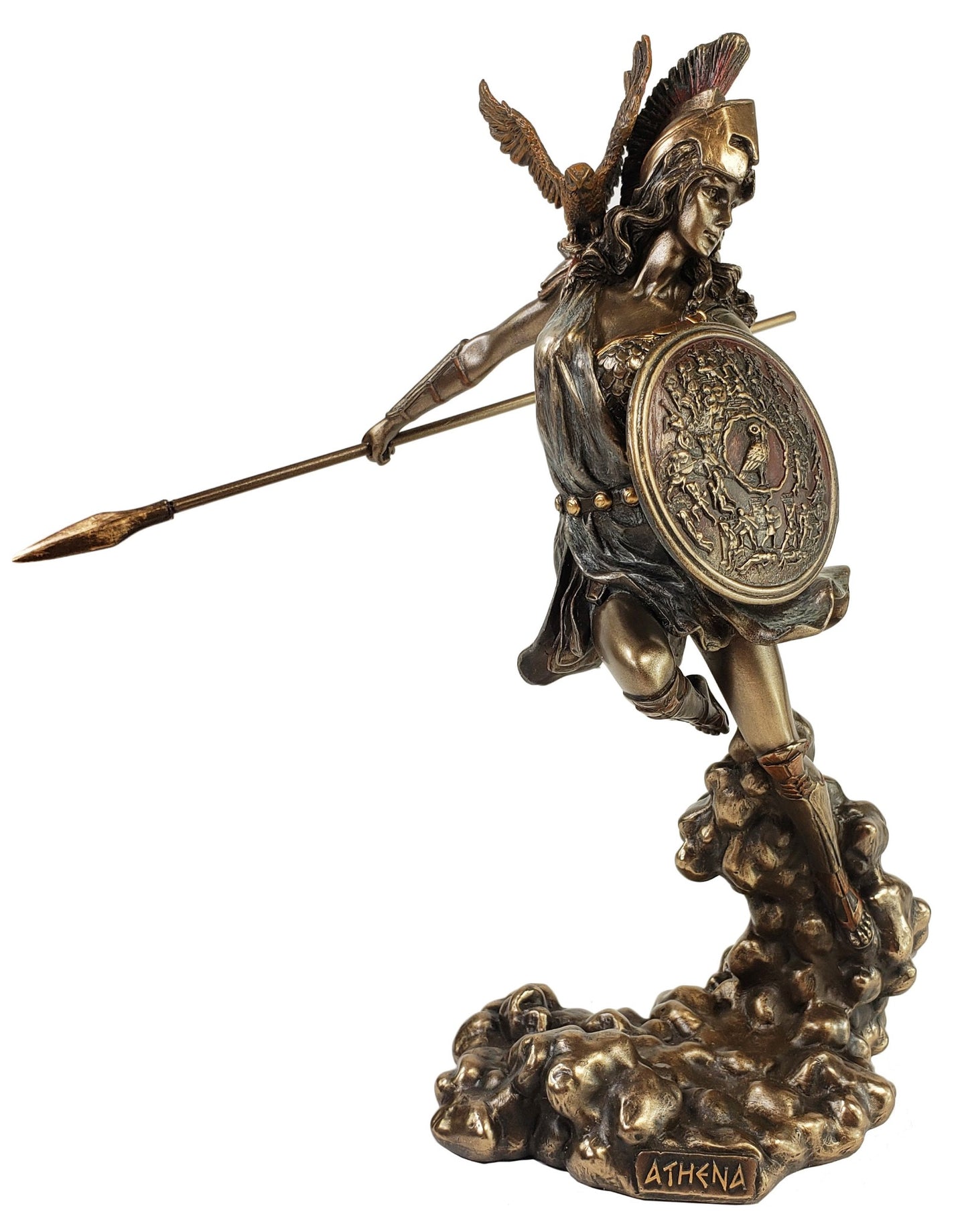 9" ATHENA Goddess of War Running W Spear Greek Mythology Statue Bronze Color