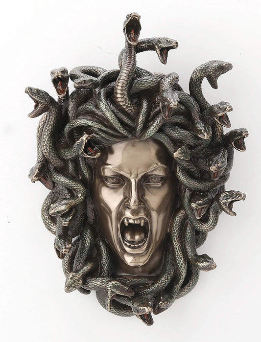 7 1/4" Medusa Head of Snakes Gothic Wall Decor Plaque Statue Bronze Finish