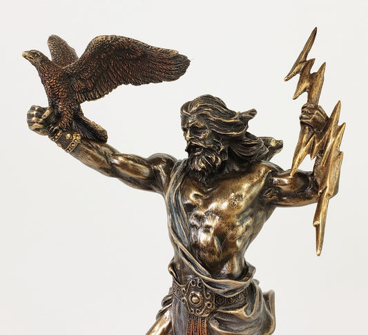 8 1/2" KING ZEUS GOD THUNDER Lightning Bolt GREEK MYTHOLOGY Statue Bronze Color