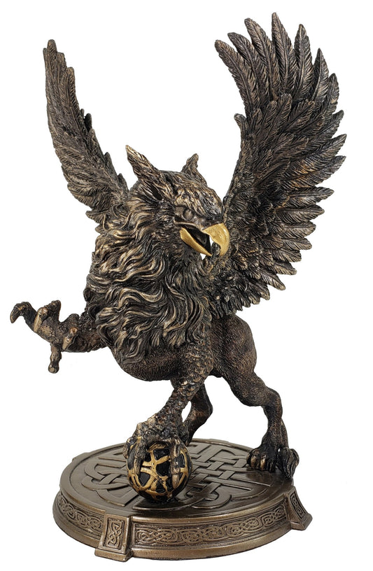 Mythology Griffin Griffon Lion Eagle Statue Viking Celtic Knot Base Bronze Color