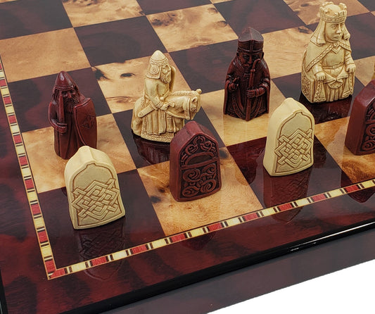 Antique White & Red Mini Isle of Lewis Chess Set With 18" Cherry Color Board