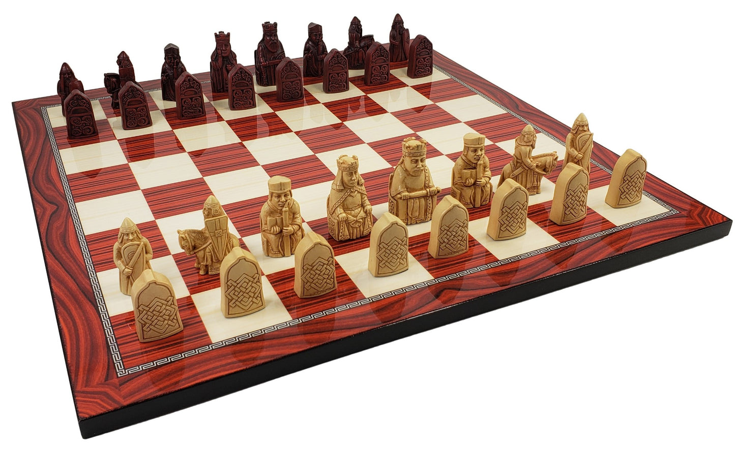 Antique White & Red Mini Isle of Lewis Chess Set With 17" Cherry Color Board