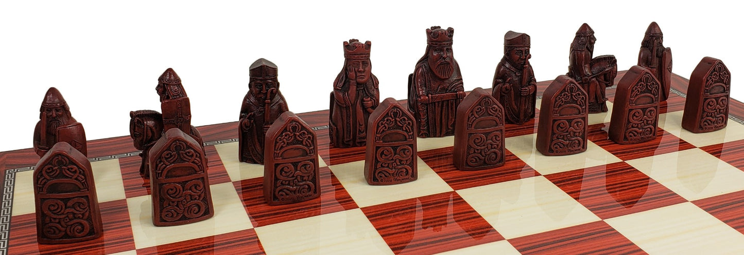 Antique White & Red Mini Isle of Lewis Chess Set With 17" Cherry Color Board