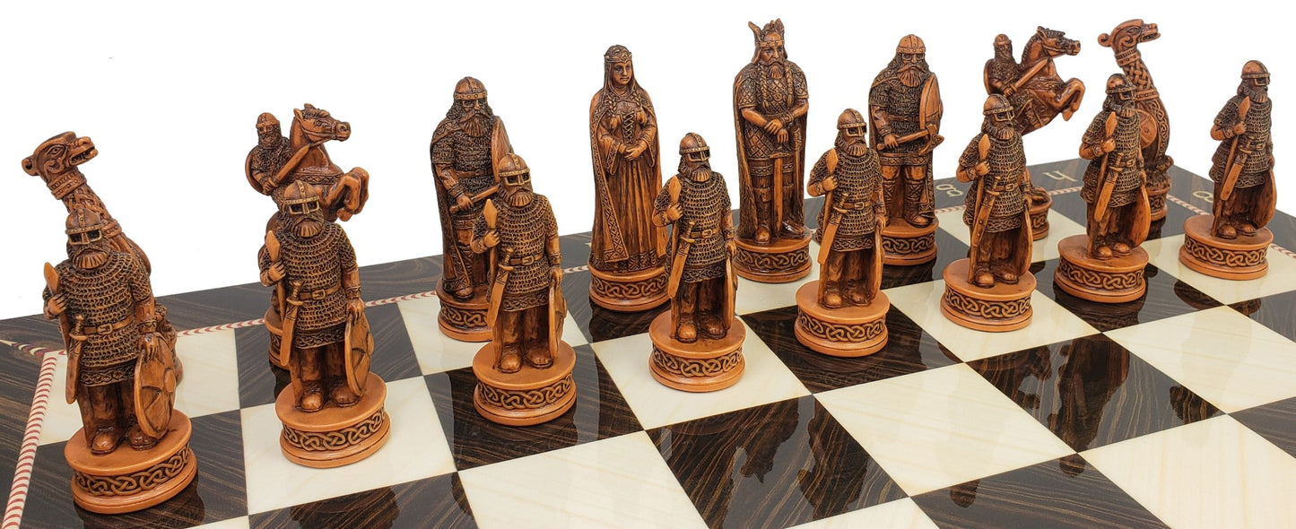 Antique White & Brown Norse Viking Chess Set 3 1/4 King with 17" Elegance Board