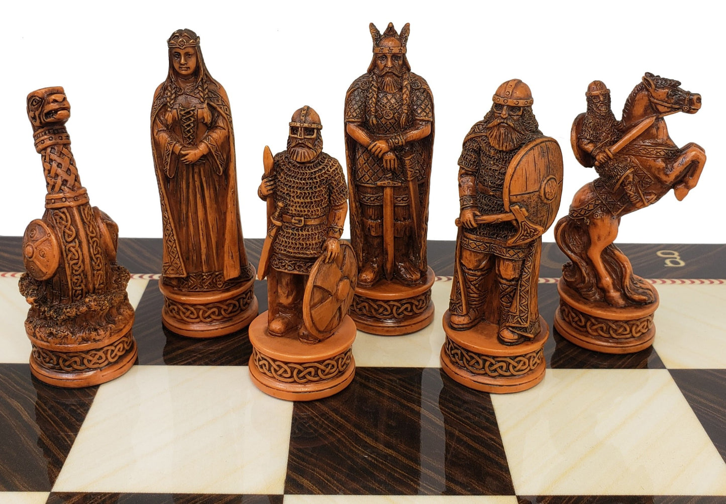 Antique White & Brown Norse Viking Chess Set 3 1/4 King with 17" Elegance Board