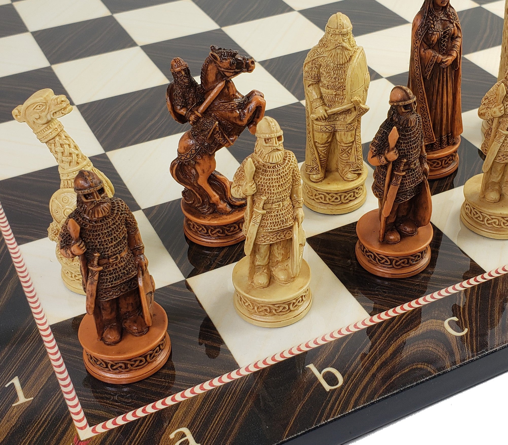 Antique White & Brown Norse Viking Chess Set 3 1/4 King with 17