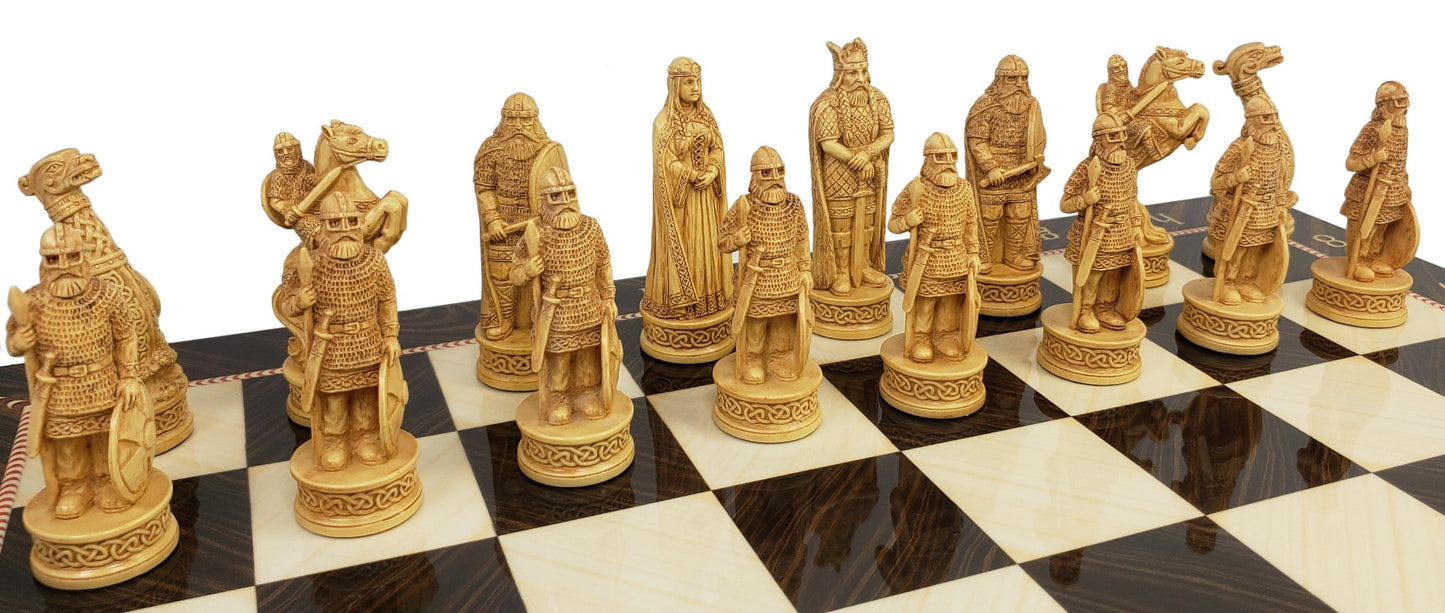 Antique White & Brown Norse Viking Chess Set 3 1/4 King with 17" Elegance Board