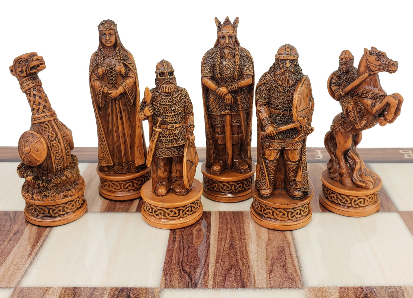 Antique White & Brown Norse Viking Chess Set 3 1/4 King 17" Cedar Color Board