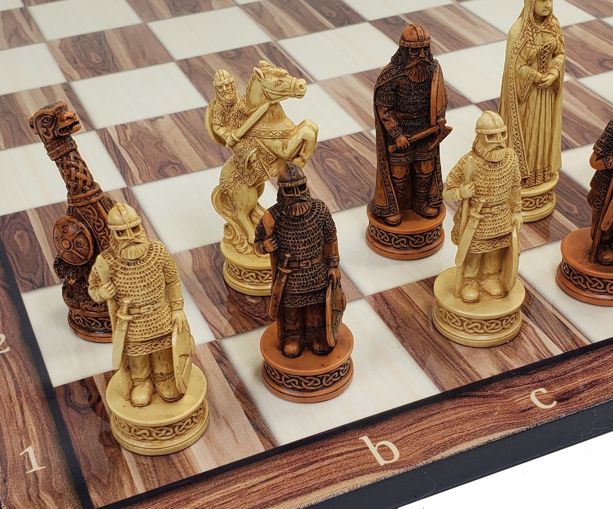 Antique White & Brown Norse Viking Chess Set 3 1/4 King 17