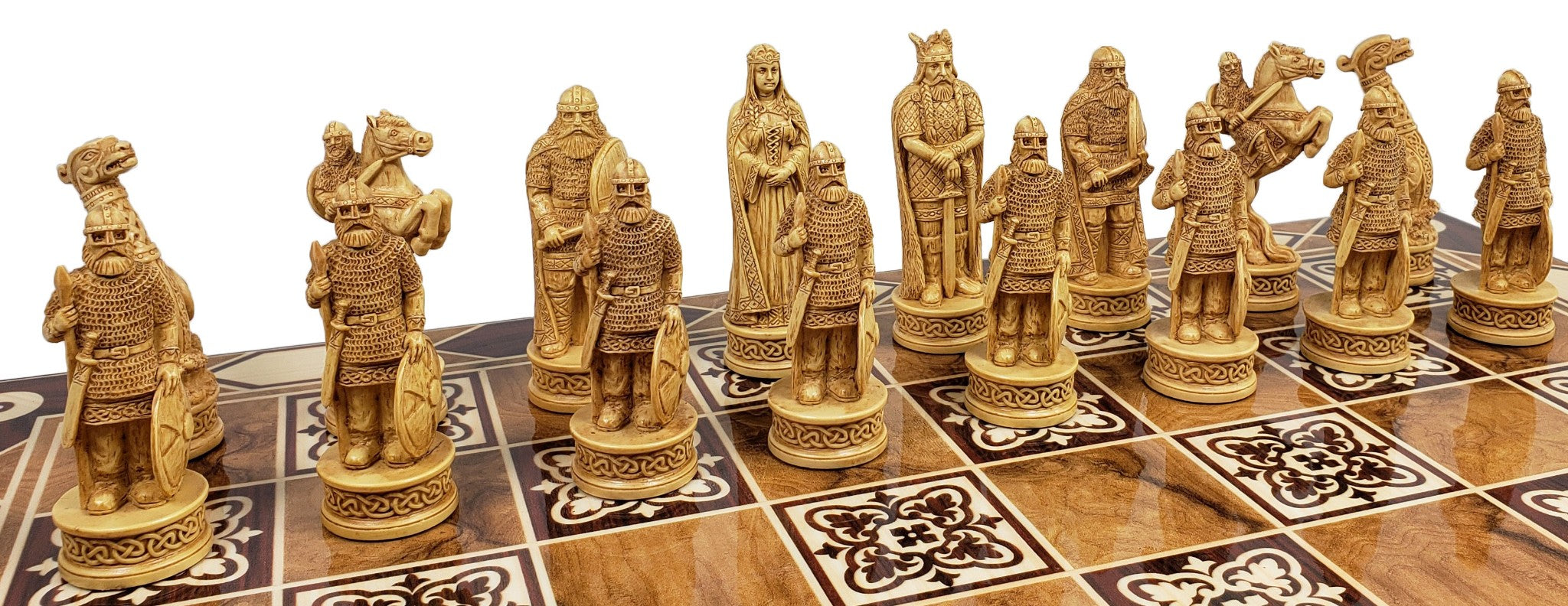 Antique White & Brown Norse Viking Chess Set 3 1/4 King 17