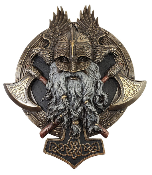 10" Viking Norse Mythology Valhalla Berserker Wall Plaque Statue Bronze Color