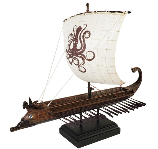 14" Greek Triremes Row Ship with Kraken Sail Nautical Decor