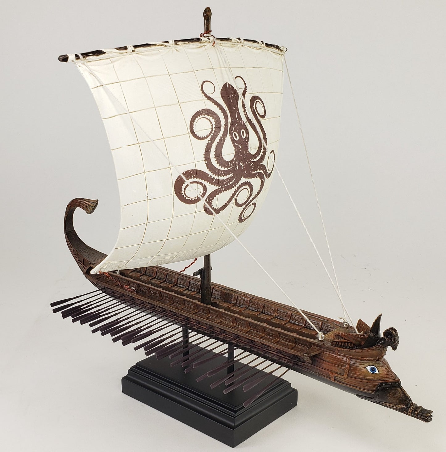 14" Greek Triremes Row Ship with Kraken Sail Nautical Decor