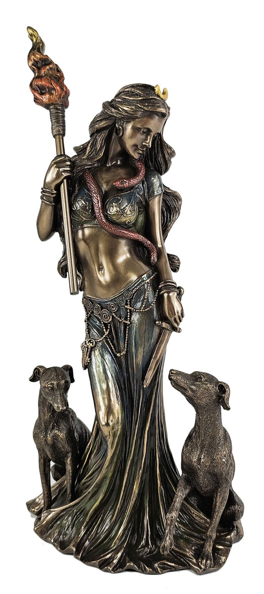 12" Hecate W Hounds Greek Mythology Goddess of Magic Statue Bronze Color