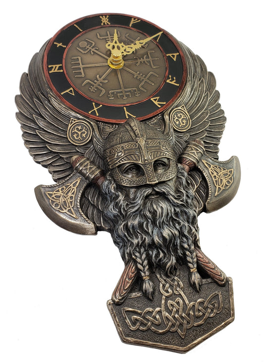 10" Viking Norse Mythology Valhalla Berserker Wall Plaque Clock Bronze Color