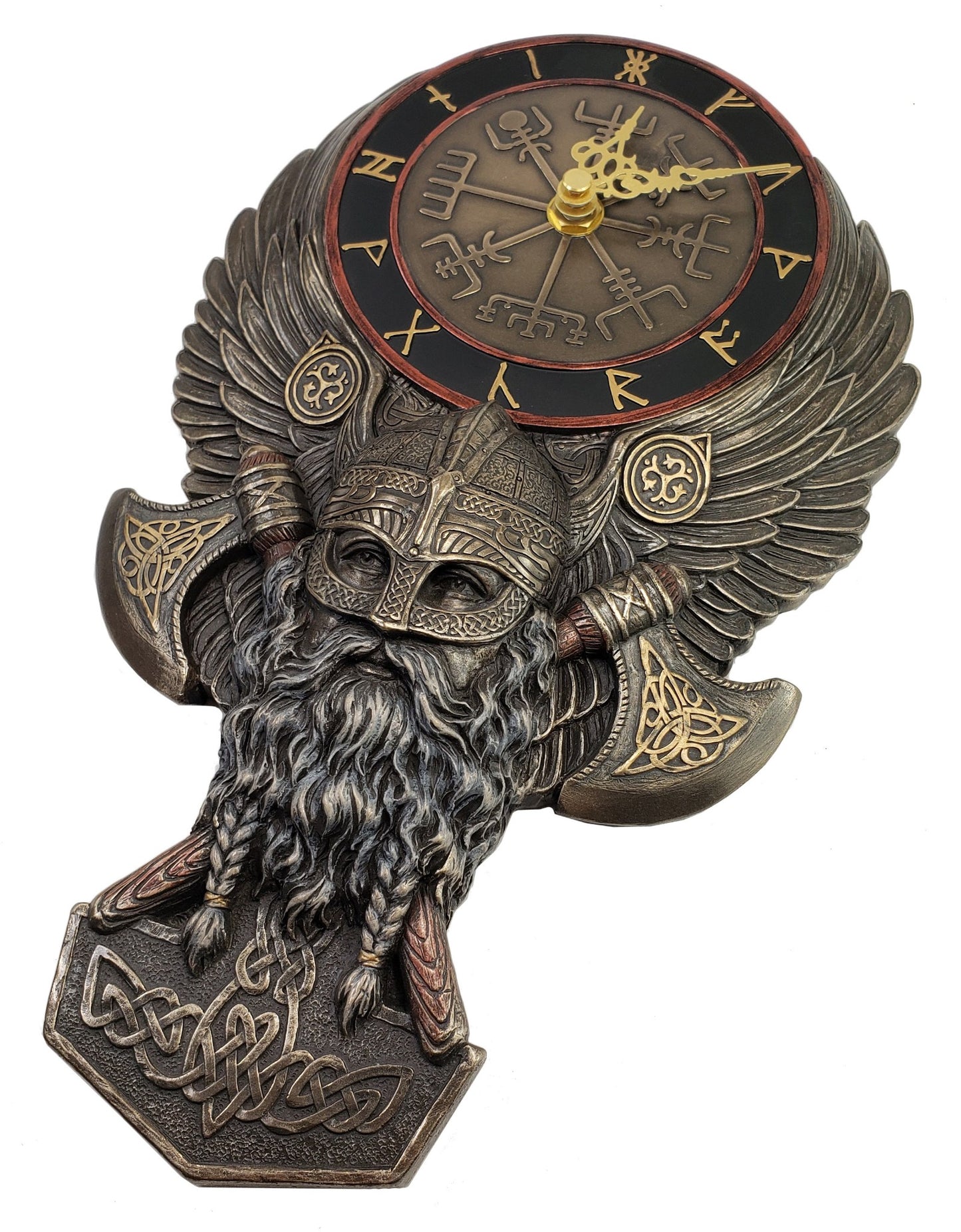 10" Viking Norse Mythology Valhalla Berserker Wall Plaque Clock Bronze Color