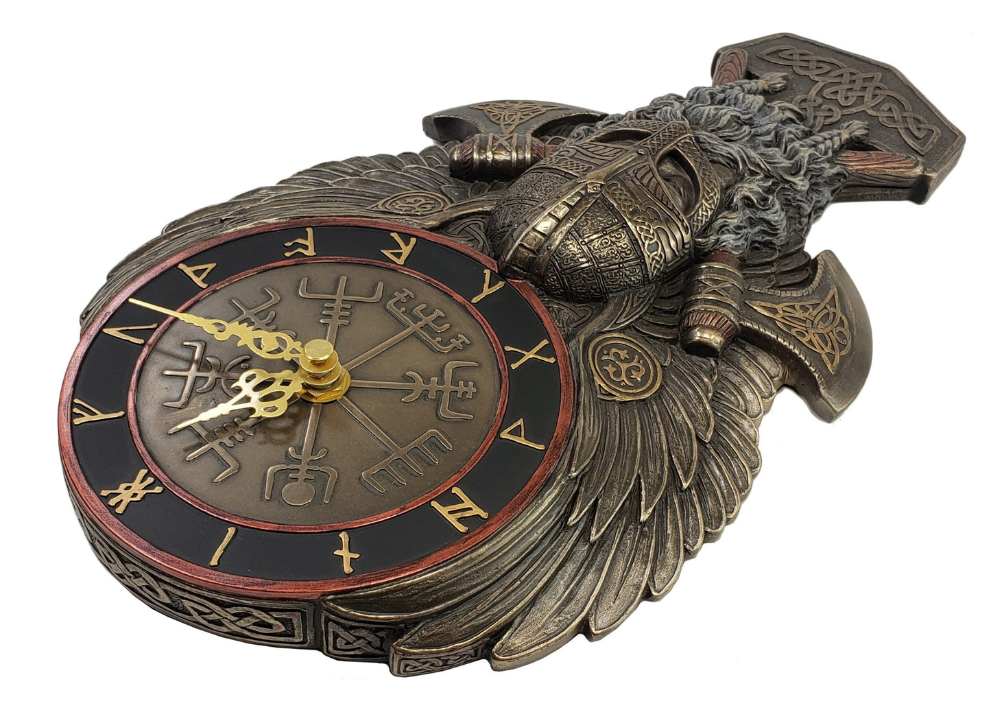 10" Viking Norse Mythology Valhalla Berserker Wall Plaque Clock Bronze Color