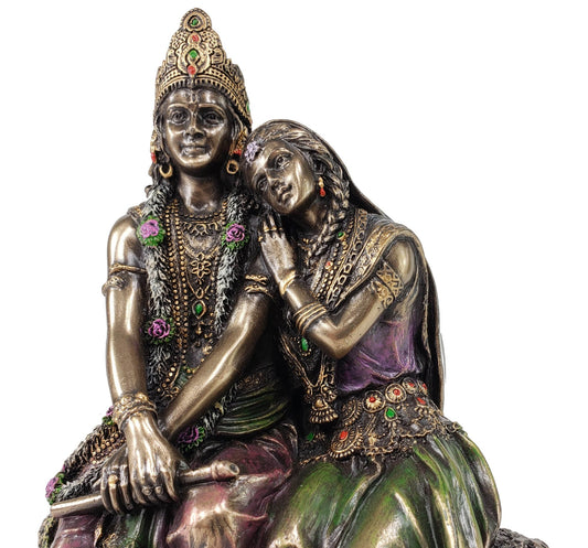Radha Supreme Hindu Goddess Leaning on Krishna Statue Antique Bronze Finish