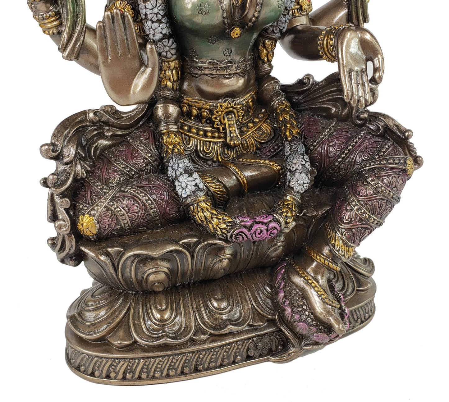 9 1/4" Hindu Power Goddess Fortune Lakshmi Sitting on Lotus Statue Bronze Finish