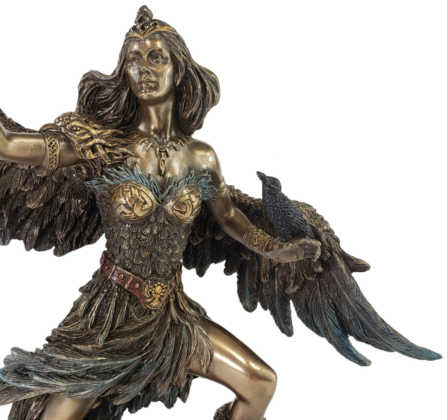 9" Morrigan Celtic Raven Goddess of War and Death W/ Spear Statue Bronze Color