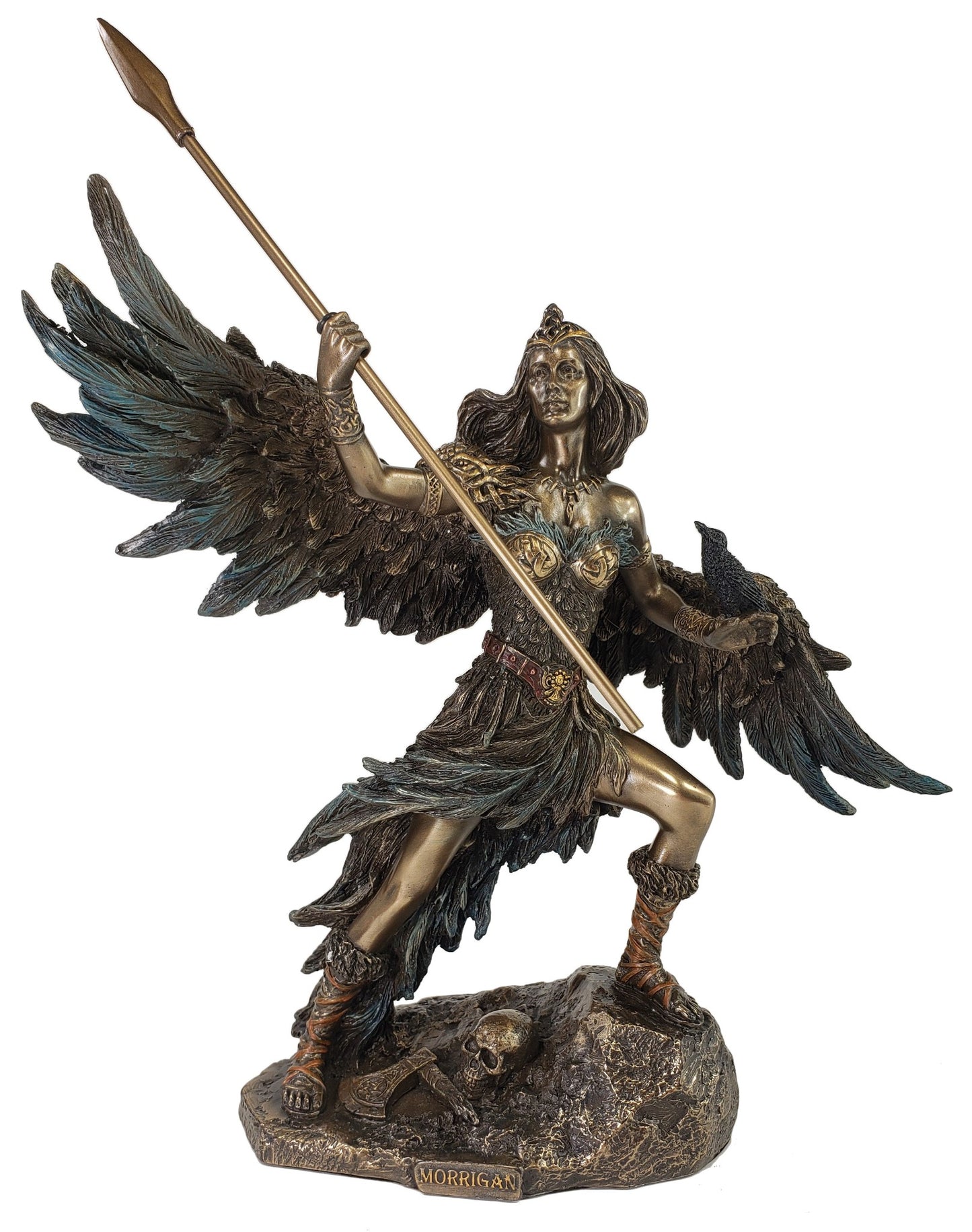 9" Morrigan Celtic Raven Goddess of War and Death W/ Spear Statue Bronze Color