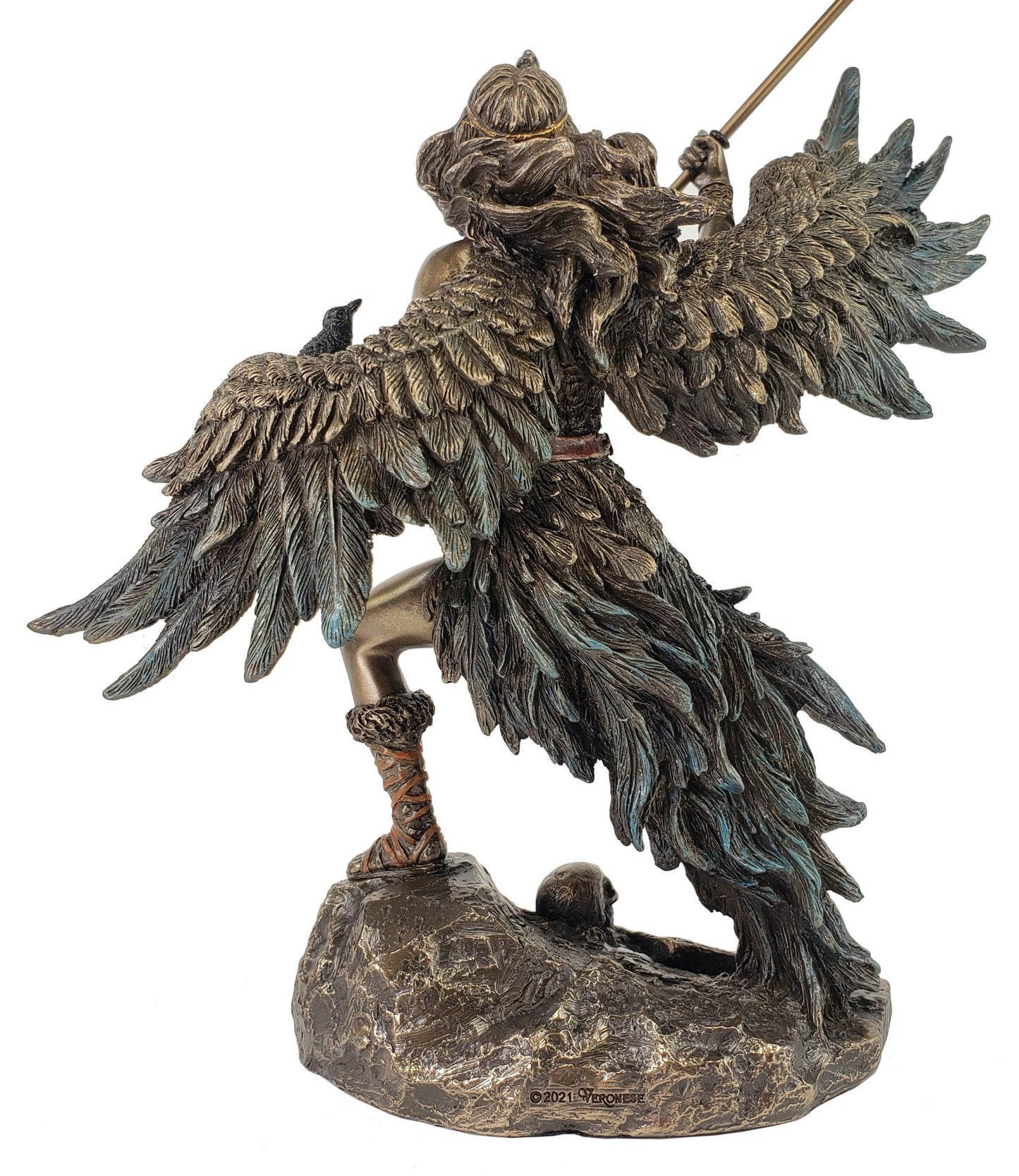 9" Morrigan Celtic Raven Goddess of War and Death W/ Spear Statue Bronze Color