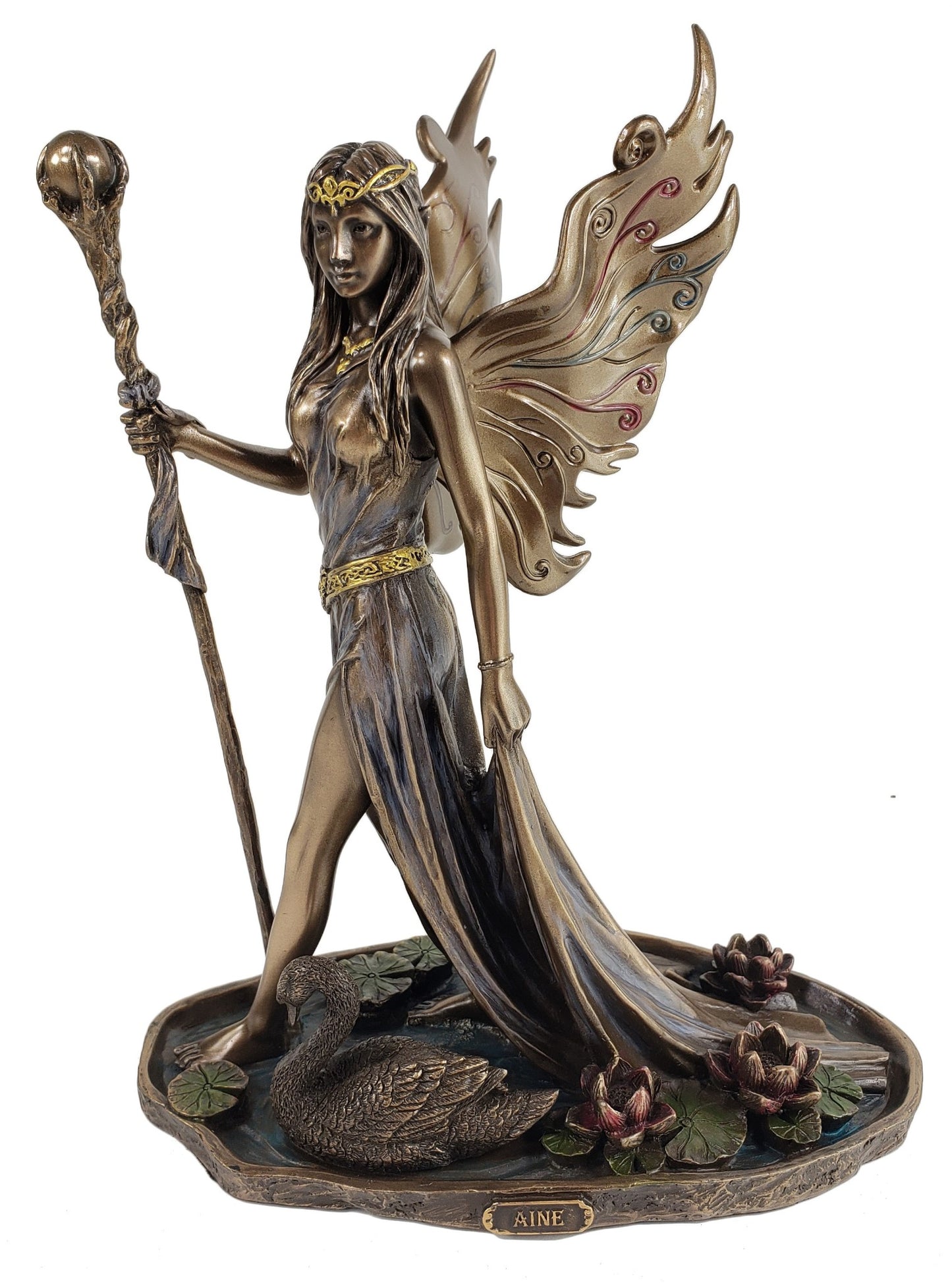8.75" Aine Celtic Fairy Goddess of Love Walking on Water Bronze Finish Statue